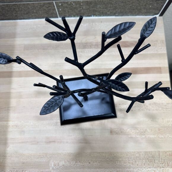 Black Metal Jewelry Tree Organizer – Branch & Leaf Design, 12x11” - Picture 2 of 5